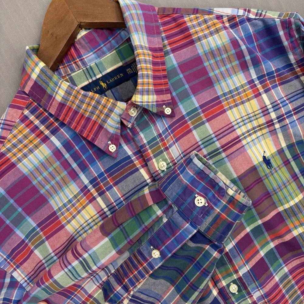 Ralph Lauren Plaid Oxford Shirt Mens XXL Colorful Madras Patchwork Style
